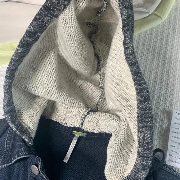 Free People distressed denim with built in hoodie sweatshirt jacket size XS - Picture 8 of 12